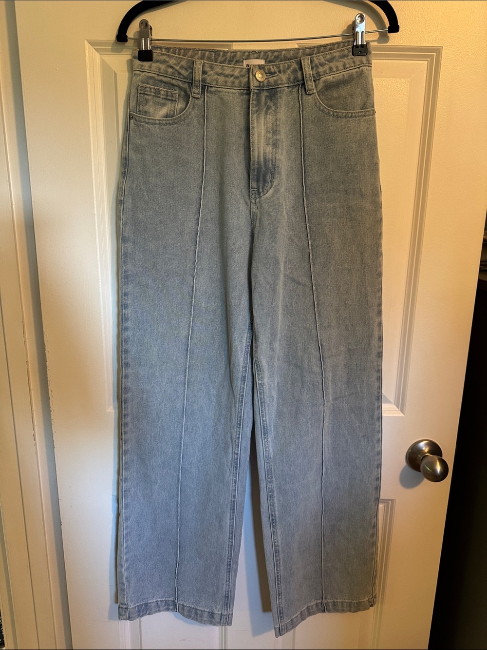 Princess Polly Booran Light Wash Denim Wide Leg Center Seam Jeans
